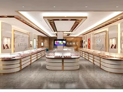 Elegant Luxury Jewelry Store Interior Design With Glass Display Cases And Shiny Counters 3d model