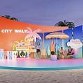 City Walk Camping Themed Photo Spot With Palm Trees Surfboards And Beach Setting
