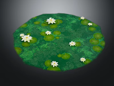 Frogs Resting On Green Lily Pads In Pond With White Lotus Flowers 3d model