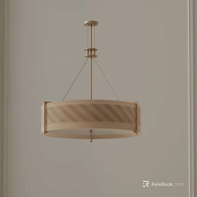 Modern Round Chandelier With Fabric Shade And Metal Hanging Frame For Home Interior Decor 3d model 