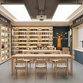 Modern Library Interior With Bookshelves And Displays 3d model