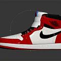 High Top Red White Black Sneakers With Blue Logo And Black Swoosh Design