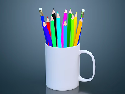 Vibrant Assorted Colored Pencils Neatly Stored in White Ceramic Mug 3d model