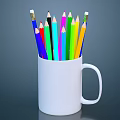 Vibrant Assorted Colored Pencils Neatly Stored in White Ceramic Mug
