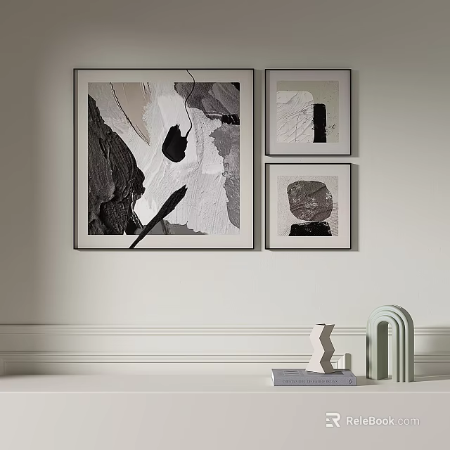 Minimalist Abstract Paintings With Black White Gray Tones Abstract Shapes And Textures For Wall Decor 3d model 