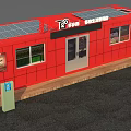 Red Container Shop Building With Solar Panels Charging Stations Car And Scooter