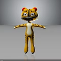 Cartoon Tiger Character With Striped Body Open Arms Yellow Fur Red Ears White Belly