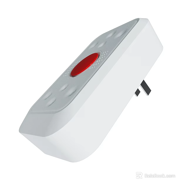 White Electrical Power Adapter With Red Button And Multiple Sockets Design 3d model 