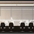 Modern Conference Room With Long Table Ergonomic Chairs Glass Partitions And Ceiling Lights