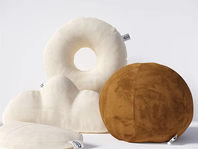 Soft Plush Pillows Collection Including White Cloud Ring Shaped And Brown Circular Designs 3d model