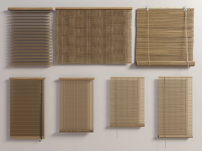 Various Bamboo And Wooden Window Blinds In Different Styles For Home Decor 3d model