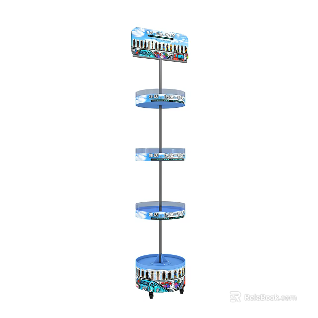 Multi Tiered Display Shelf With Circular Shelves For Retail Product 3d model 