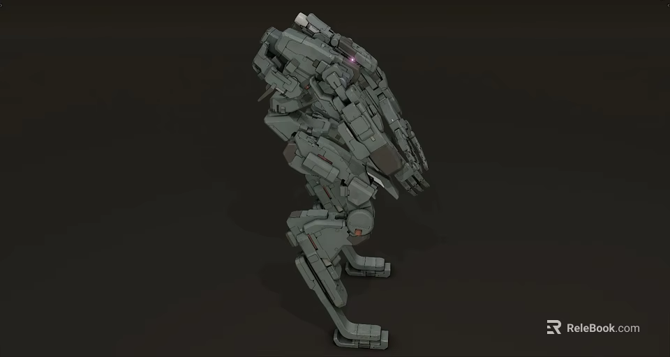 Detailed Gray Mech Warrior 3D Model With Purple Head Light And Red Joint Details 3d model 