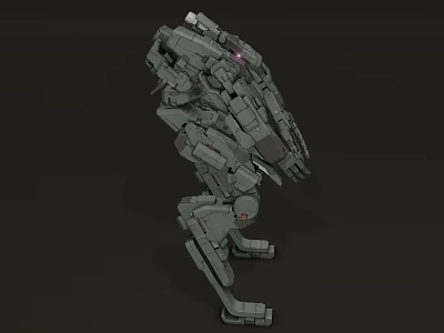 Detailed Gray Mech Warrior 3D Model With Purple Head Light And Red Joint Details 3d model