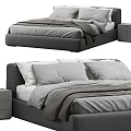 Modern Gray Double Bed With Upholstered Headboard And Nightstand Linen Bedding Design