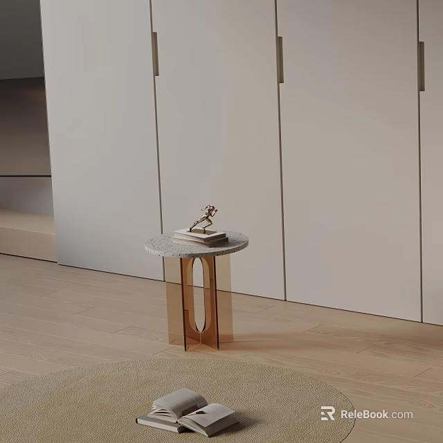 Modern Side Table With Marble Top And Brass Frame By White Cabinets 3d model 