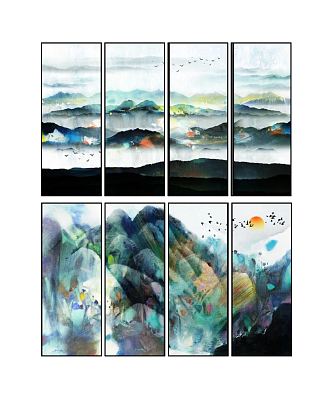 New Chinese Decorative Painting Display Landscape Painting Ink Painting Decoration 3d model