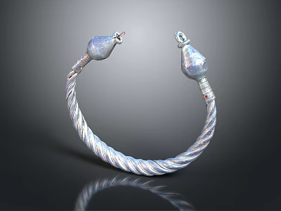 Silver Bracelet with Twisted Rope Pattern and Decorative Cone Ends Metallic Shiny Finish Jewelry Accessory 3d model