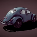 Vintage Blue Beetle Car With Classic Retro Body Design And Rounded Shape