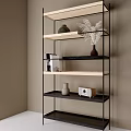 Modern Storage Shelf With Metal Frame Wooden Shelves Holding Decorative Vases Books And Speaker