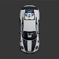 White Sports Car With Black Stripes Rear Spoiler And Golden Alloy Wheels