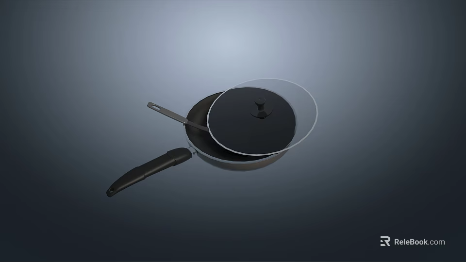 Non Stick Frying Pan With Transparent Glass Lid For Kitchen Cooking 3d model 