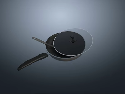 Non Stick Frying Pan With Transparent Glass Lid For Kitchen Cooking 3d model