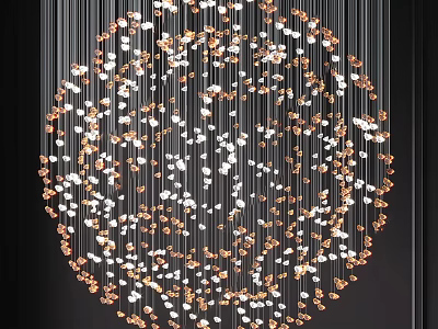 Modern Chandelier With Hanging Gold And White Crystal Beads On Thin Threads Decoration 3d model