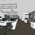 Public Office Space With Open Layout Desks Chairs And Colorful Wall Panels
