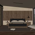Minimalist Bedroom Interior Design With Wooden Wall Large Bed And Floor to Ceiling Blinds