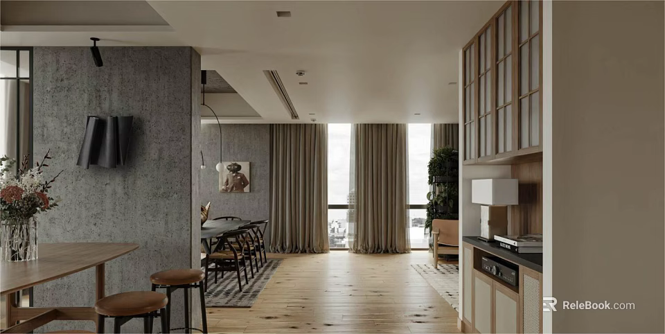 Modern Apartment Interior With Open Layout Dining Kitchen 3d model 