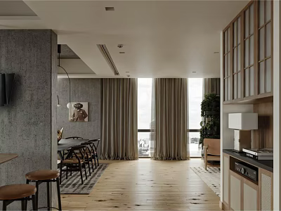 Modern Apartment Interior With Open Layout Dining Kitchen 3d model