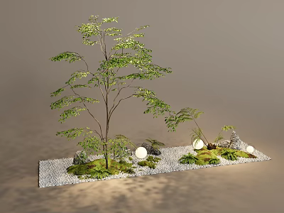 Natural Plant Combination With Tree Moss Stones And Sphere Lights 3d model