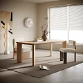 Modern Dining Table Set With Wooden Frame Upholstered Chairs And Decorative Vase