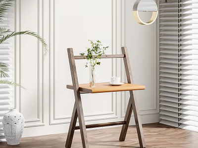 Modern Minimalist Wooden Side Table With Green Plant And White Cup On Wooden Floor 3d model