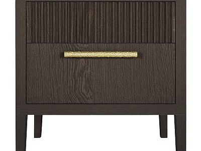 Modern Dark Wooden Nightstand With Vertical Slats Top Gold Handle Drawer And Slim Legs 3d model