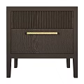 Modern Dark Wooden Nightstand With Vertical Slats Top Gold Handle Drawer And Slim Legs