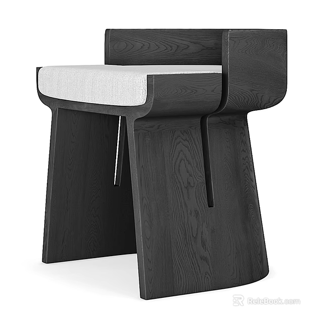 Modern Leisure Chair With Dark Wooden Frame Light Padded Seat And Wood Grain Details 3d model 