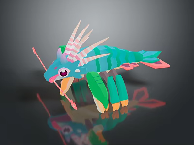 Colorful Low Poly Mythical Creature With Green Body Pink Horns Red Eyes And 3D Design 3d model
