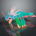 Colorful Low Poly Mythical Creature With Green Body Pink Horns Red Eyes And 3D Design