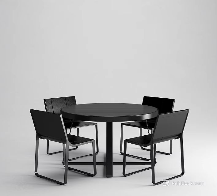 Modern Black Round Dining Table Set With Four Chairs And Minimalist Design 3d model