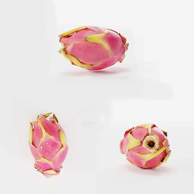 Fresh Pink Dragon Fruit With Yellow Tips Displayed On White Background 3d model