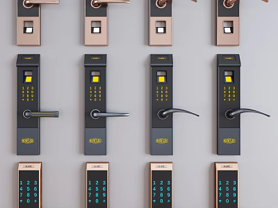 Smart Electronic Door Handles With Fingerprint Keypad Gold Accents And Lock Design 3d model