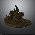 Intricate Wooden Flower Sculpture With Detailed Petals Leaves And Wavy Base