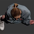 A Woman In Gray Jacket And Pink Floral Skirt Standing On Dark Background With White Sneakers