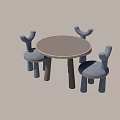 Round Children's Table with Rabbit Ear Shaped Chairs and Blue Padded Seats