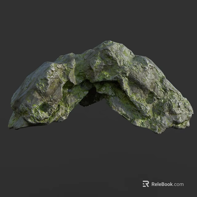 Natural Wooden Stone Decorative Piece With Mossy Surface And Rough Texture 3d model 