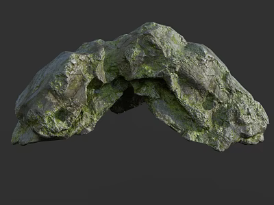 Natural Wooden Stone Decorative Piece With Mossy Surface And Rough Texture 3d model