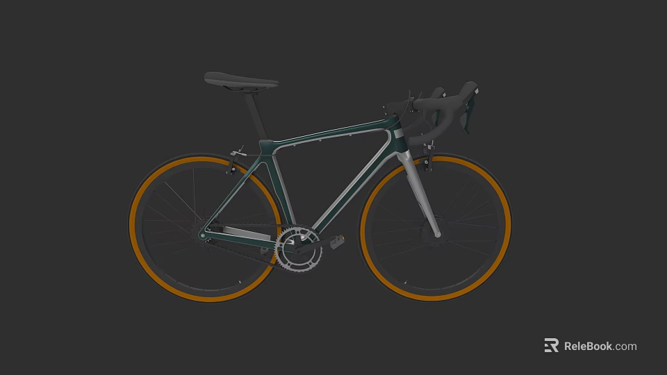 Sleek Road Bicycle With Teal Frame Orange Rims And Black Seat Handlebars 3d model 