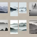 Curtain Rolling Shutter Landscape Painting Rolling Shutter Curtain Drawing Curtain Blind Vertical Curtain Zen Rolling Shutter 3d model